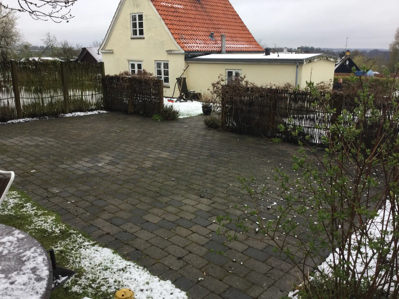 Block paving before restoration, green and dirty