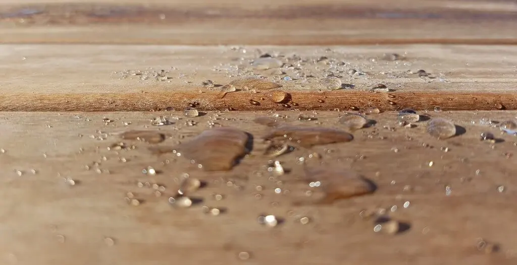 Water sitting on the surface of treated timber